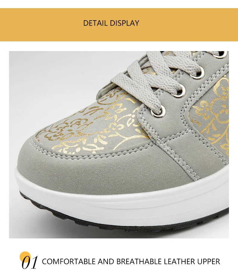 Damen-Leder-Sneaker, lässig, modisch und bequem – Plateau-Walking-Schuhe, Keilabsatz-Mokassins, atmungsaktive Loafer, Damenschuhe