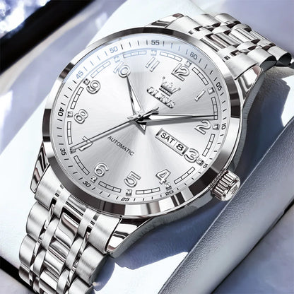 OLEVS Original Men's Fully Automatic Mechanical Watch Stainless Steel Calendar Week Men's Luminous Waterproof Business Watch