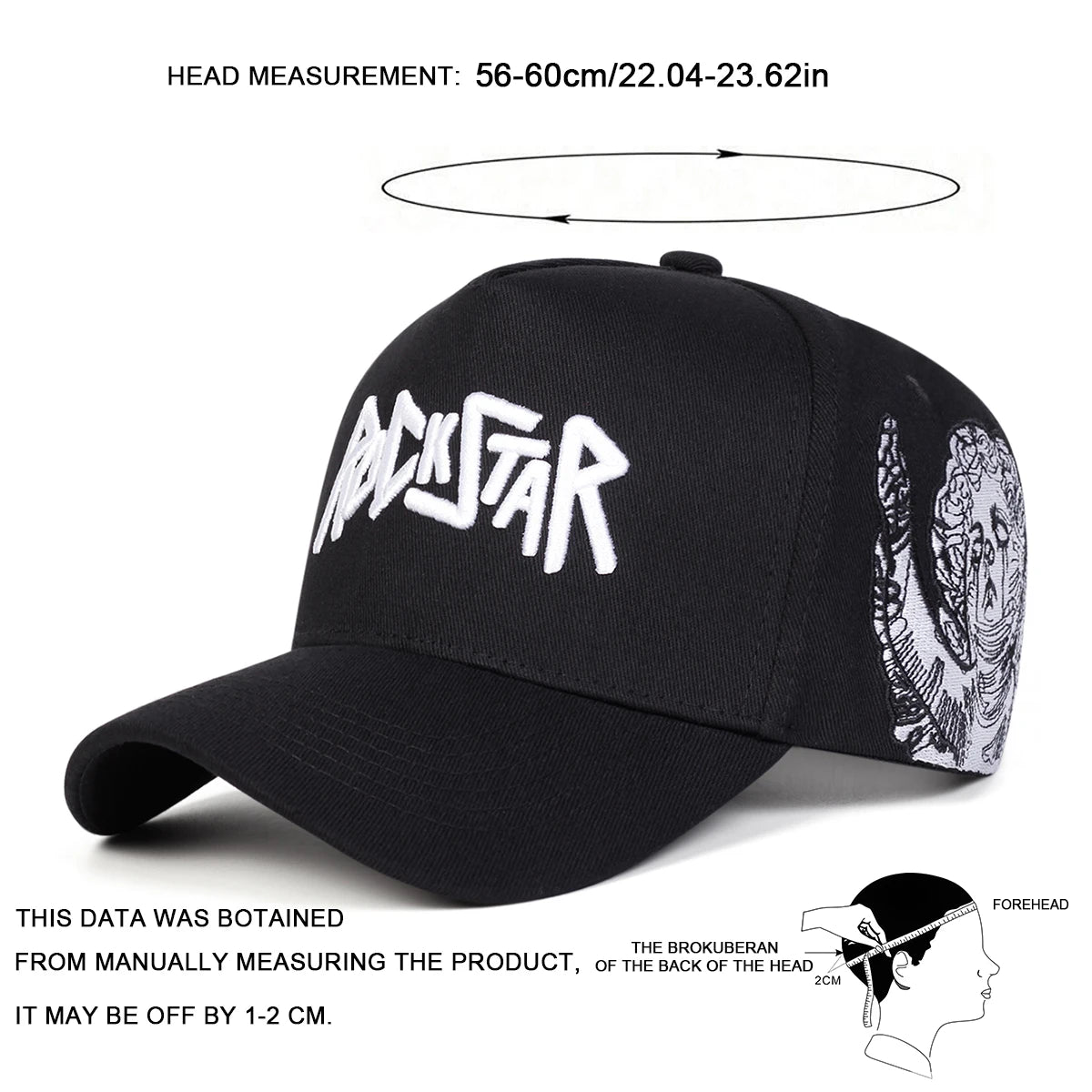 Șepci de baseball unisex ROCKSTAR cu broderie cu litere, pentru primăvară și toamnă, pentru activități în aer liber, reglabile, casual, cu protecție solară, șepci sportive