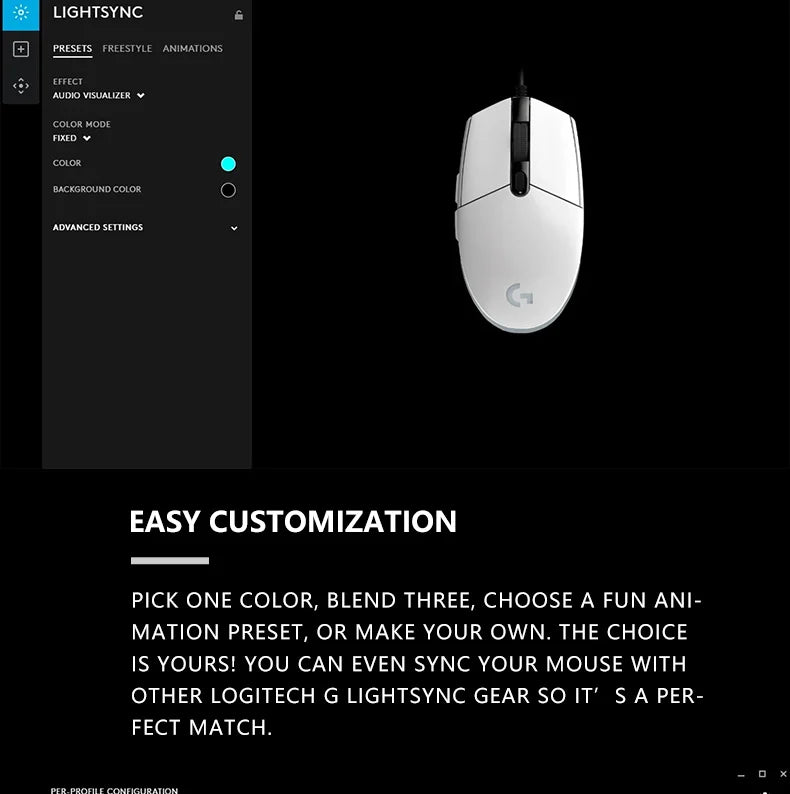 Logitech G203 жична геймърска мишка, Esports-клас, 6 програмируеми бутона и многоцветно осветление за състезателни игри