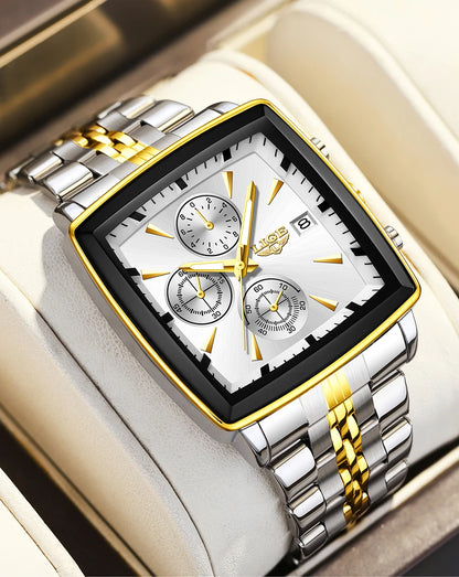 LIGE luxe herenhorloges, vierkant model, klassieke en trendy stijl, van roestvrij staal, waterdicht, sportief en casual, met quartz uurwerk.