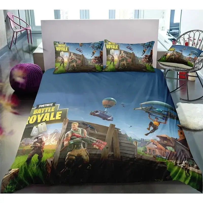 Fortnite Bedding Set Duvet Cover 3 Piece 3D Printed Bedroom Bedding Game Anime Cartoon Pillowcase Room Decoration Gifts