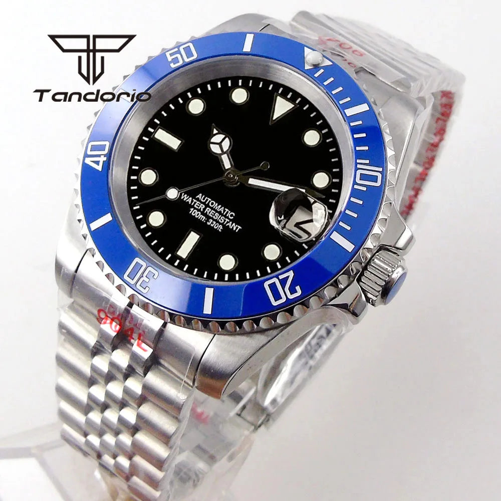 Tandorio 40mm Men's Automatic Watch Date Mechanical Miyota8215/PT5000 Movt Sapphire Business Waterproof Wristwatch Screw Crown