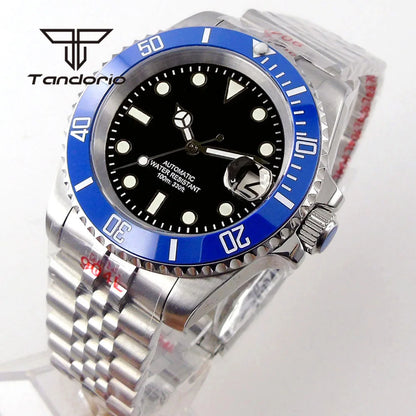 Tandorio 40mm Men's Automatic Watch Date Mechanical Miyota8215/PT5000 Movt Sapphire Business Waterproof Wristwatch Screw Crown
