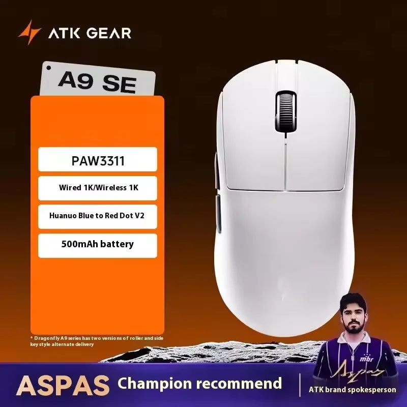 ATK A9 belaidė žaidimų pelė su NearLink technologija, ergonomiška PAW3395, trijų režimų Bluetooth, mažos delsos e. sporto pelė PC