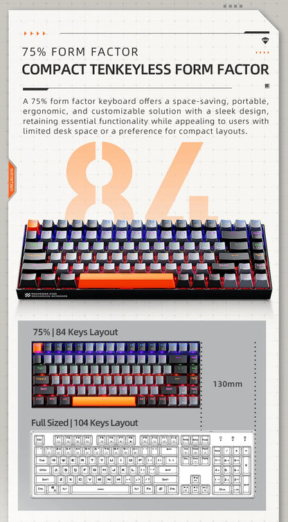 Machenike K500A-B84 Mechanical Keyboard 75% TKL Hot-Swappable Tri-Mode Wireless Gaming Keyboard RGB 84 Keys For PC Gamers Laptop