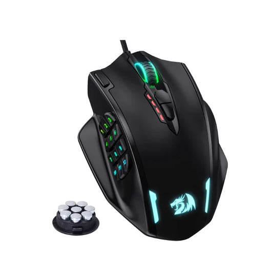 Ratón gaming con cable USB Redragon M908, retroiluminación LED RGB, 18 botones programables y 12400 DPI
