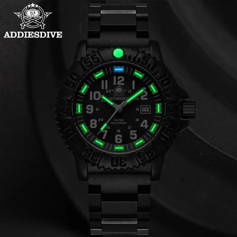 ADDIESDIVE 2023 Men's Sports Watch Military Sports Luxury Rotating Bezel Luminous Watch Nylon Strap 50m Waterproof Quartz Watch