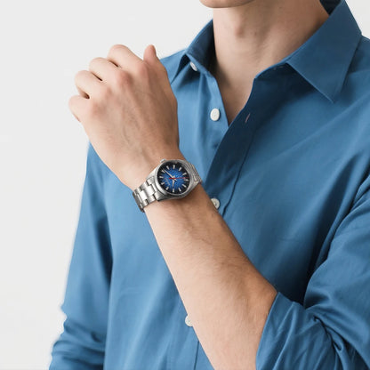 Relógio de homem BERNY – Relógio de quartzo, vidro de safira, ponteiros luminescentes, resistente à água até 10 ATM, inteiramente em aço inoxidável – Estilo elegante e descontraído, ideal para o dia a dia ou para ocasiões profissionais