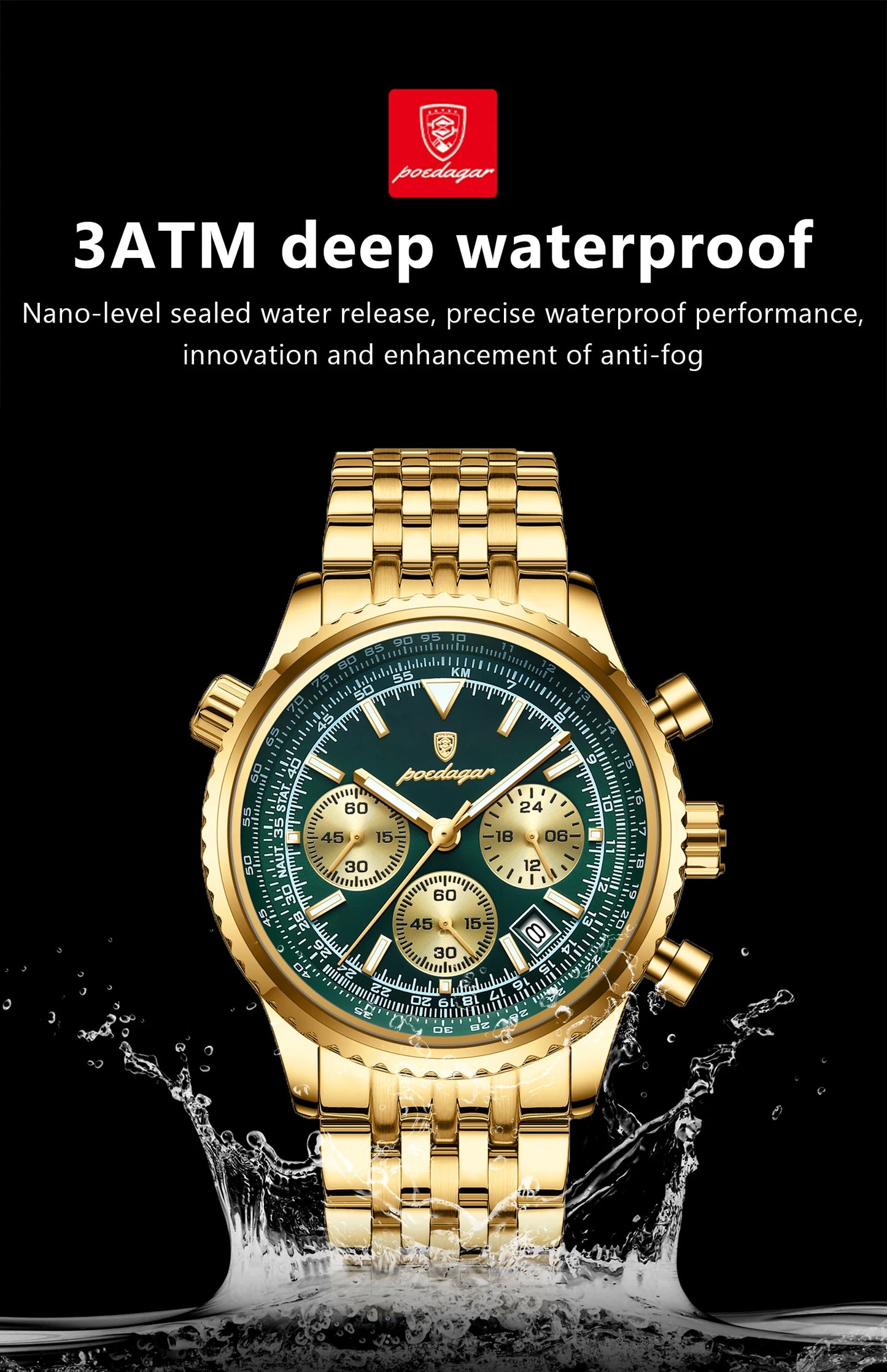 POEDAGAR Trendy Man Watch Chronograph Date Waterproof Luminous Men's Watches Stainless Steel Quartz Sports Luxury Man Wristwatch