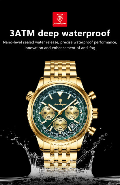 POEDAGAR Trendy Man Watch Chronograph Date Waterproof Luminous Men's Watches Stainless Steel Quartz Sports Luxury Man Wristwatch