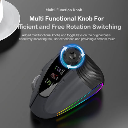 Jomaa RGB podświetlana bezprzewodowa pionowa mysz Speed Roller z pokrętłem regulacji funkcji, Bluetooth USB, ergonomiczna, ciche kliknięcie