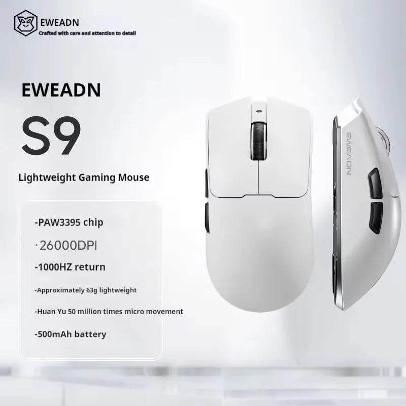 EWEADN S9 Pro Ultra V2 Lightweight Wireless Gaming Mouse Tri-Mode Tri-model Mouse 2.4G USB-CBT 8K Polling 26K DPI PAW3395 Mice