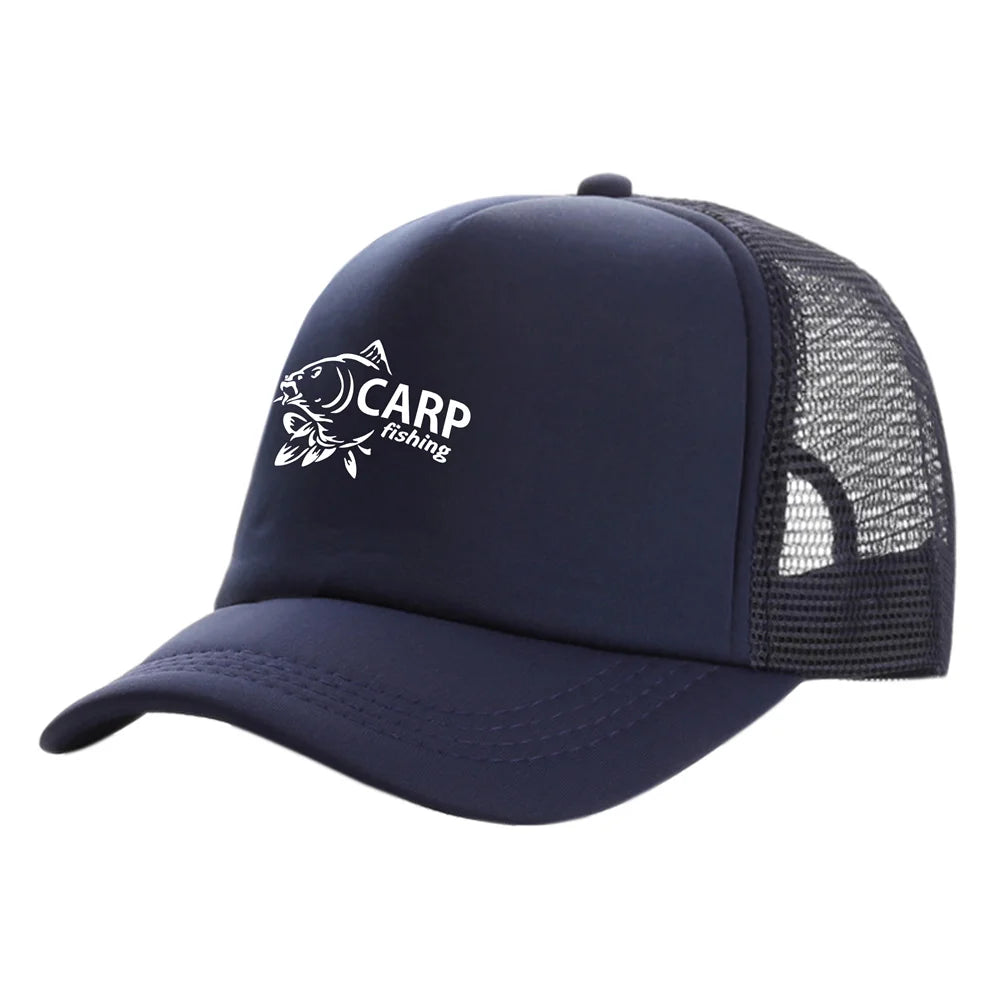 Pánske trucker čiapky s potlačou „Carp Fish“ – vtipné rybárske čiapky, baseballové čiapky, štýlové letné unisex čiapky zo sieťoviny MZ-169