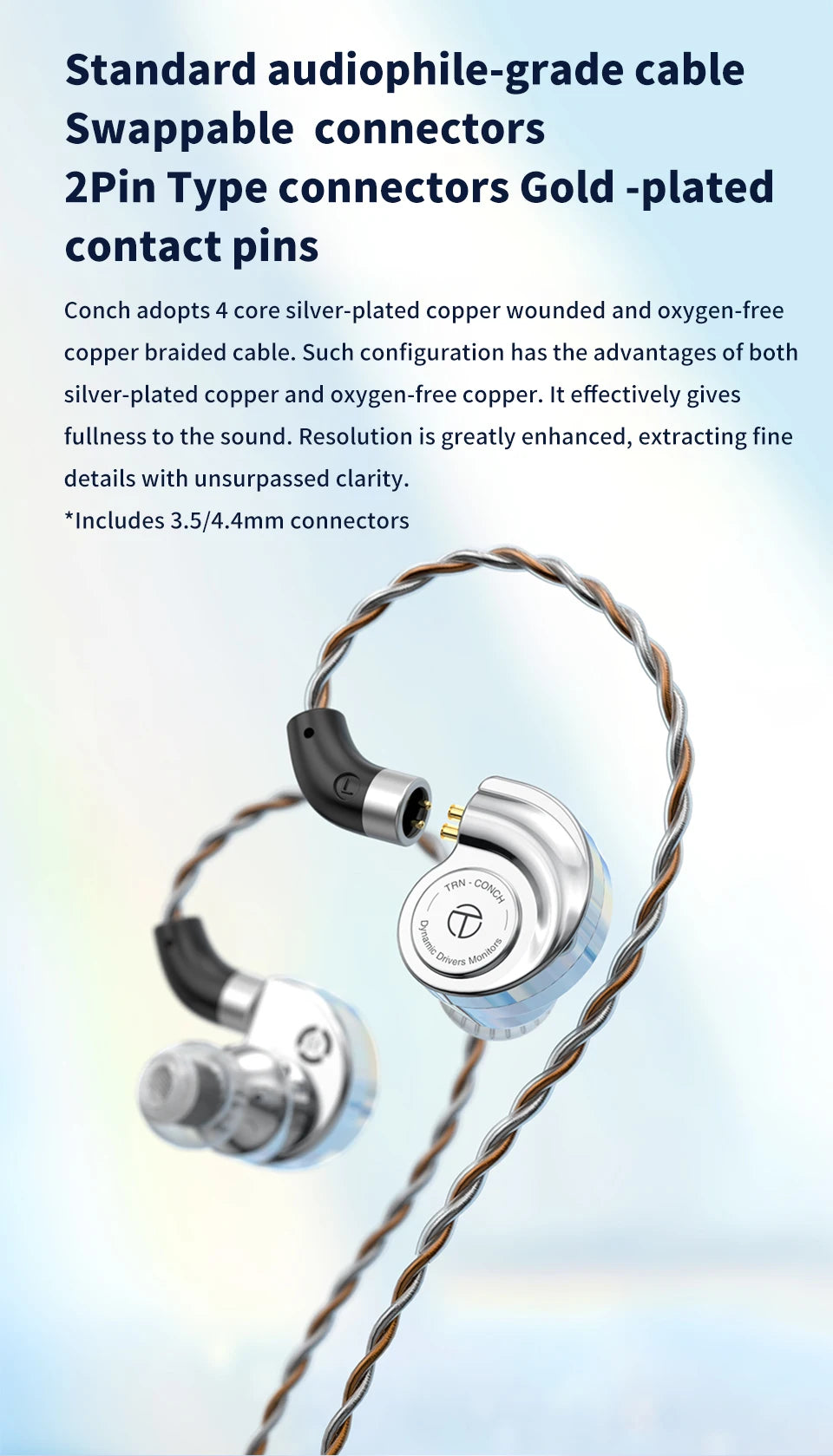 Monitores In-Ear TRN Conch Lucky Bag – Auriculares HiFi com Fio, Dinâmicos de Diamante DLC, com Filtros de Bocal de Afinação para Xiaomi