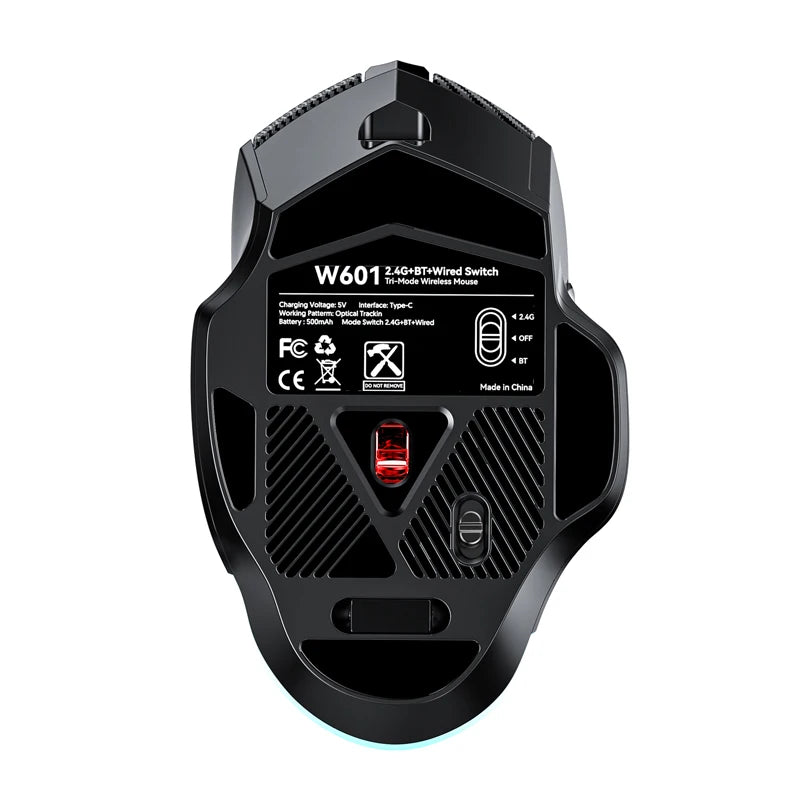 12800DPI 2.4G Wireless Bluetooth Wired Tri-mode Mouse Mute Button Macro Programming Carbon Fiber Gaming Mouse 500mAh 7 Keys