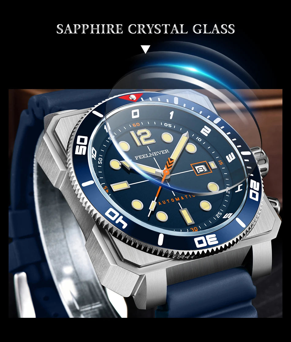Reloj de buceo automático para hombre FeelNever 8215 con movimiento automático, superluminoso, acero 316, cristal de zafiro, reloj mecánico deportivo masculino