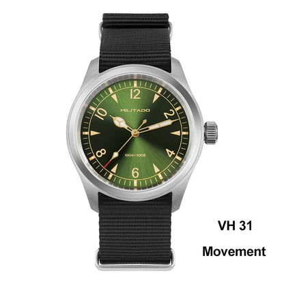 Militado ML08 Men’s Military Field Watch Ronda 515 Quartz, Sapphire Crystal, 10Bar Waterproof & Luminous