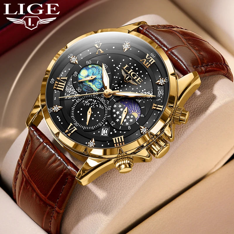 New LIGE Watches Mens Top Brand Luxury Casual Leather Quartz Men's Watch Business Clock Male Sports Waterproof Date Chronograph