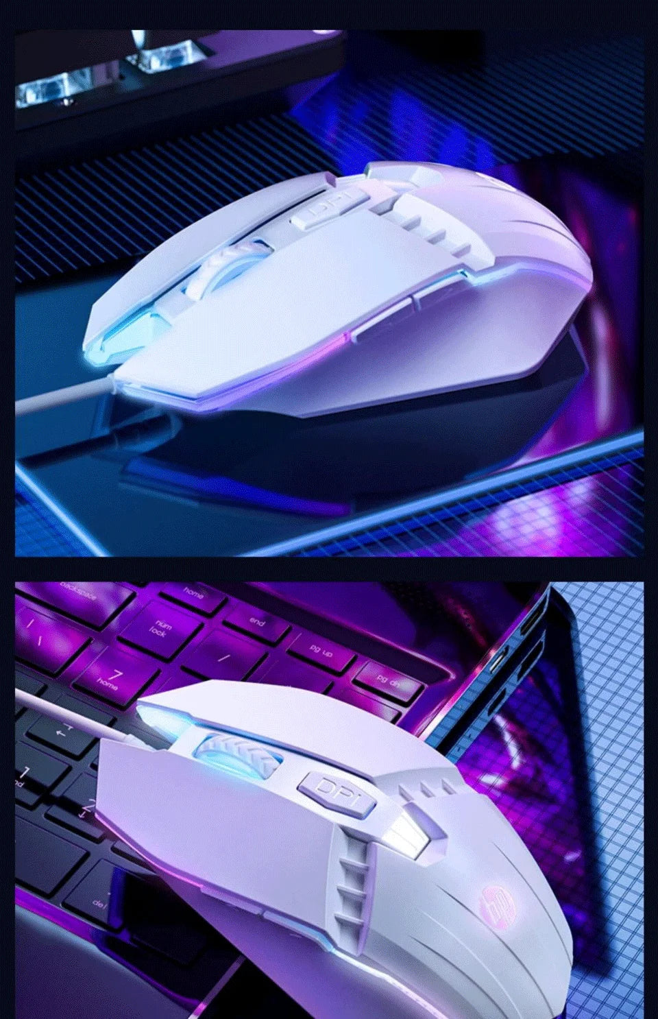 HP M1 kabelgebundene Gaming-Maus, weiß beleuchtet, E-Sports-Maus, USB, für Gaming, Büro, Desktop und Laptop