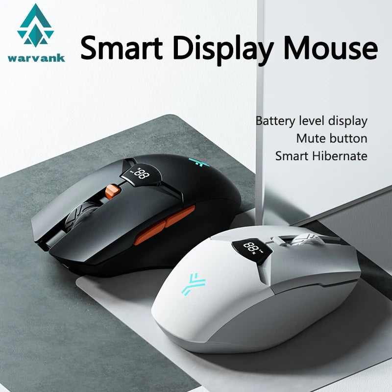 Warvank SX01 trådlös gamingmus med smart skärm, DPI-justering i 6 steg, 600mAh uppladdningsbar tyst Bluetooth-mus för kontor