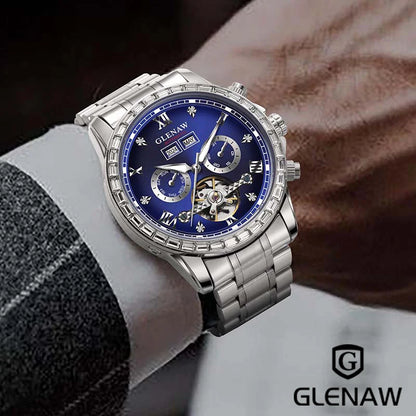 Mechanische Multifunktionsuhr GLENAW – Herrenmodell, Business- und Freizeit-Style, Edelstahlarmband, wasserdicht, mit Kalender – Luxusuhr