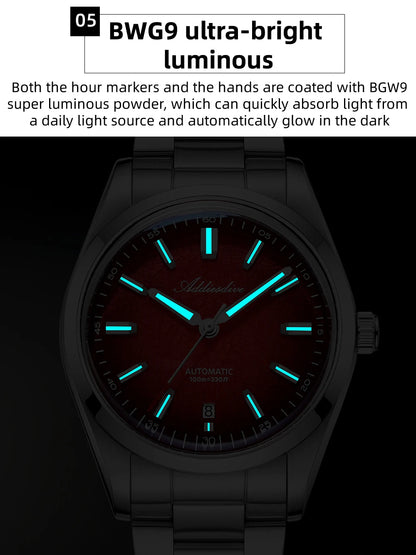 ADDIESDIVE New 2026 Luxury Men's Mechanic Quartz Analog Watch Super Luminous Steel Watch 10Bar Bubble Glass Personalized Watches