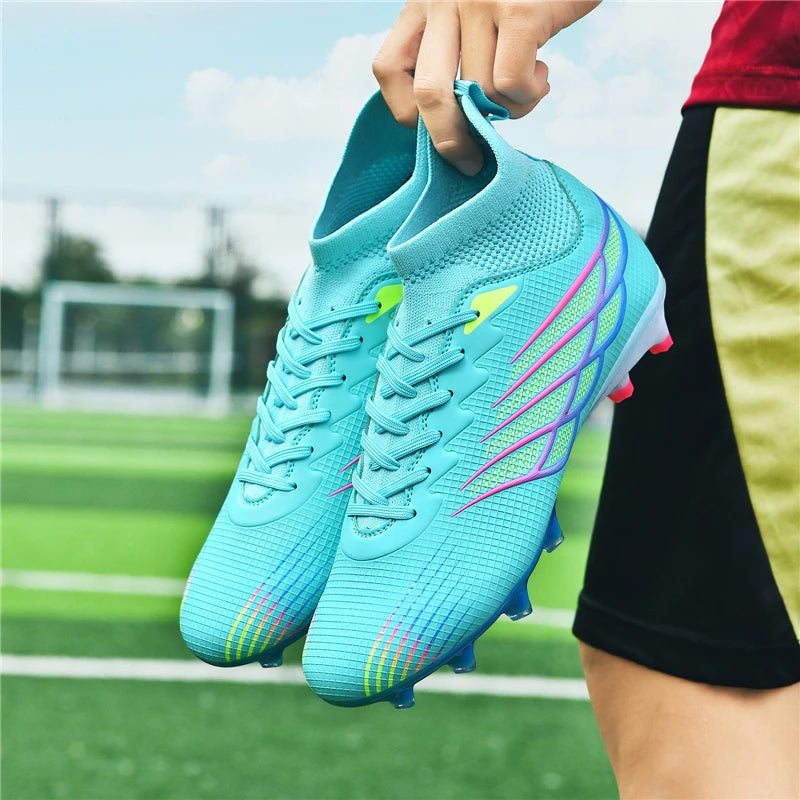 Botas de futebol Superfly FG para exterior, sapatilhas de futebol pretas com pitons, calçado desportivo profissional macio, respirável e confortável, tamanhos grandes