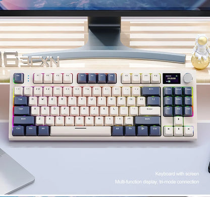 Teclado mecânico ATTACK SHARK K86 com botão metálico, ecrã TFT inteligente a cores, layout de 87 teclas, iluminação RGB e ligação trimodo