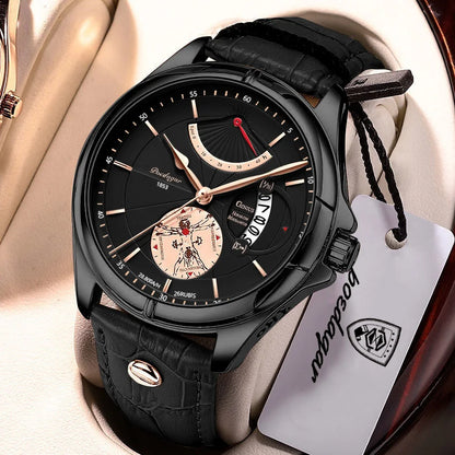 POEDAGAR quartz-polshorloge voor heren – Zakelijke, luxe stijl, waterdicht, verlicht, met datumweergave en leren band – Elegant herenhorloge