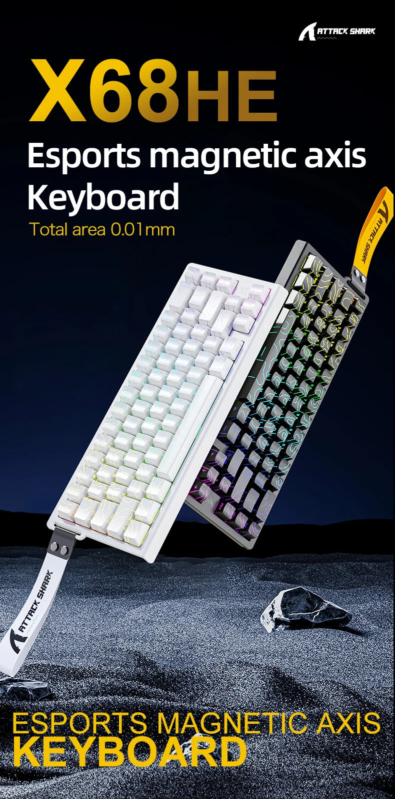 ATTACK SHARK X68HE Esports magnetic axis keyboard 8KHz return rate,total area 0.01mm,and 0.125ms rate class Ultra-low latency