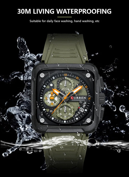 Top Brand CURREN Men's Watches Luxury Square Quartz Wrist Watch Original Waterproof Luminous Chronograph Watch for Men Relogio