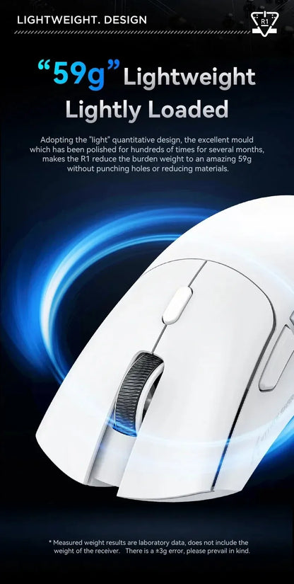 ATTACK SHARK R1 59g ultralätt mus med PAW3311, 18000DPI, 400IPS, 40G, 1000Hz, Tri-Mode, Broadcom BK3633 Master, 20 miljoner klick