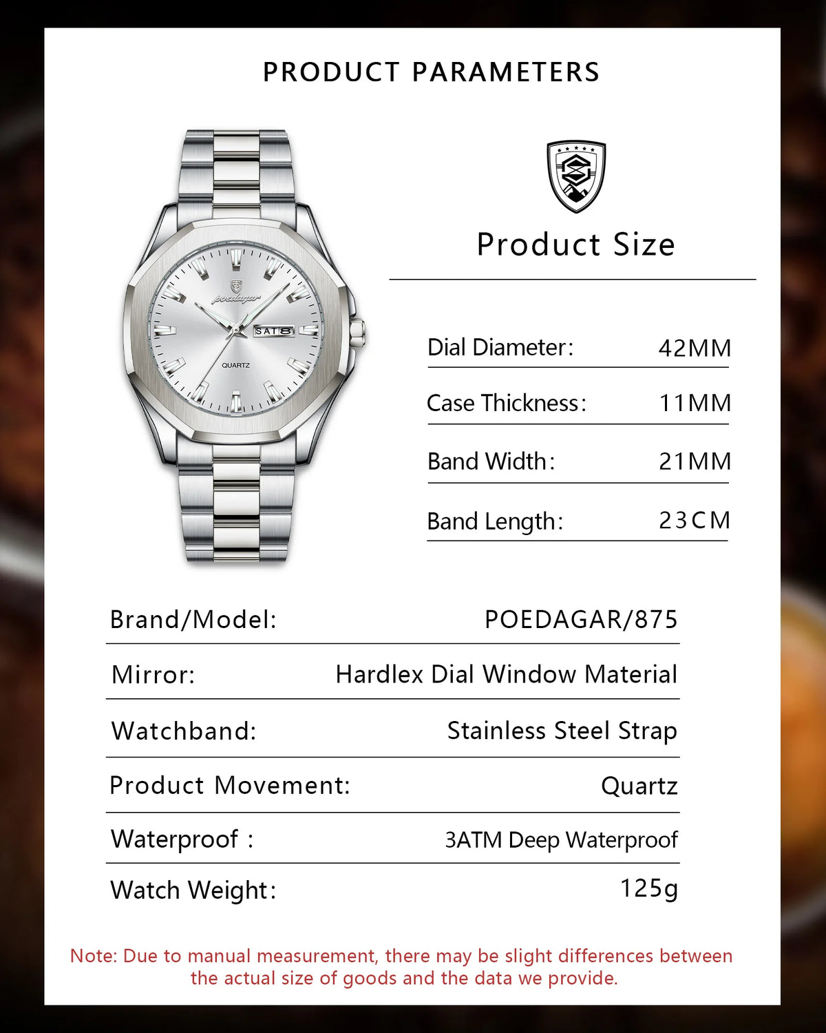 POEDAGAR Luxury Men Wristwatch Waterproof Luminous Week Date Casual Man Clock Stainless Steel Quartz Fashion Men's Watches Reloj