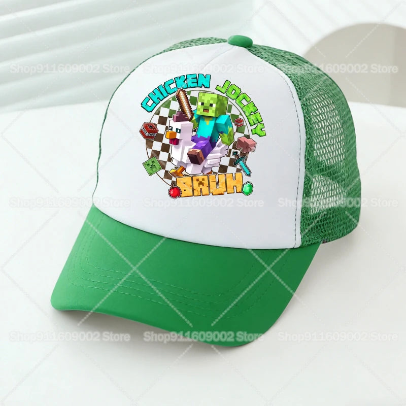 Baseballové čiapky s sieťovinou s motívmi z hry Minecraft, kreslené postavičky, pre dospelých a deti, športové čiapky, pre chlapcov a dievčatá, letné vonkajšie čiapky s klobúkom proti slnku, darček