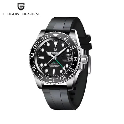 PAGANI DESIGN 40mm GMT Men's Mechanical Watches Rubber Strap Rotating Bezel 100 Waterproof Sports Wristwatch Mens Business Clock