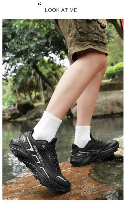 Sapatilhas de corrida para homem primavera e verão — calçado outdoor para caminhada, sapatilhas de trail resistentes ao desgaste com fecho BOA, respiráveis, estilo desportivo e casual
