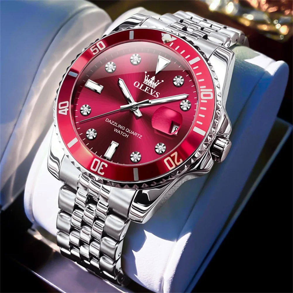 Orologio da uomo OLEVS – Orologio di lusso, stile professionale, impermeabile, con datario, lancette luminescenti, cassa in acciaio inossidabile e quadrante blu – Orologio al quarzo
