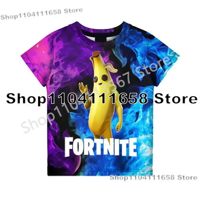 Presentes de Aniversário T-shirt F-Fortnite 3D Print Banana Peely Team Leader Bear para Homem, Tee Battle Royale Gaming, Top de Verão
