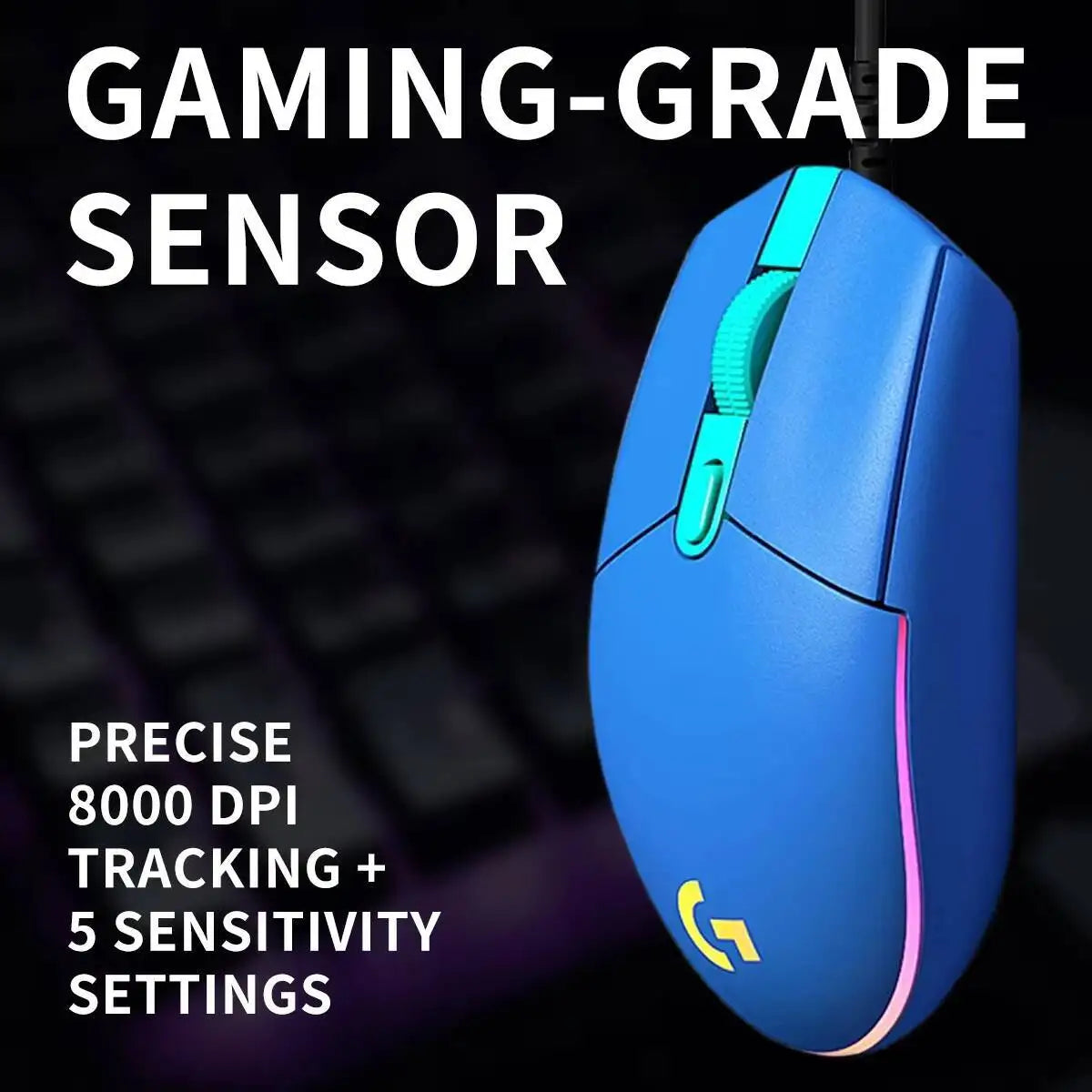 Logitech G203 LIGHTSYNC Mouse Wired 8000 DPI Sensor RGB Sync 6 Buttons Mechanical Tensioning Office-Gaming Dual-Use