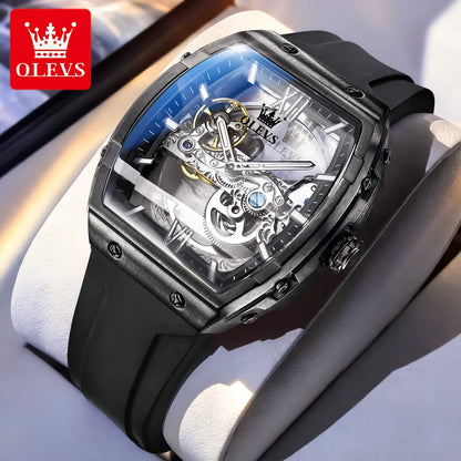 OLEVS 6779 fashion men's watches waterproof Transparent dial silicone tape mechanical watch for man Original brand wristwatch