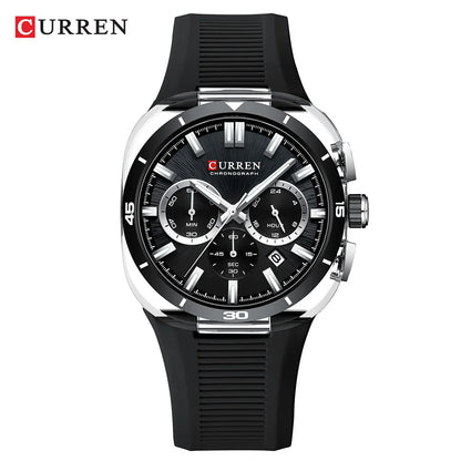 Reloj para hombre CURREN: nuevo modelo de lujo con mecanismo de cuarzo, correa de silicona, estilo deportivo, multifunción, resistente al agua, luminiscente, con indicador de fecha y cronómetro.