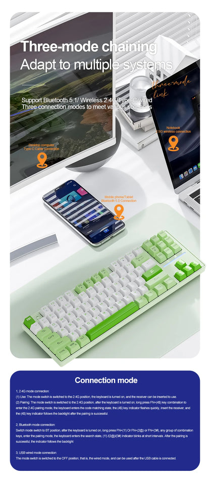 SMAILWOLF MK87 Bluetooth kabellose mechanische Tastatur, E-Sports-Gaming, Full-Key-Hot-Plug, Custom-Tastatur