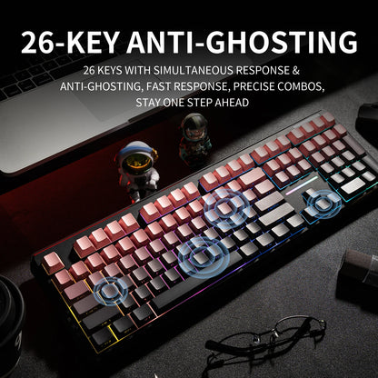 V108 Pro Bluetooth Keyboard  Office Low Noise 2.4G Wired&Wireless Full Layout with RGB Backlit Membrane