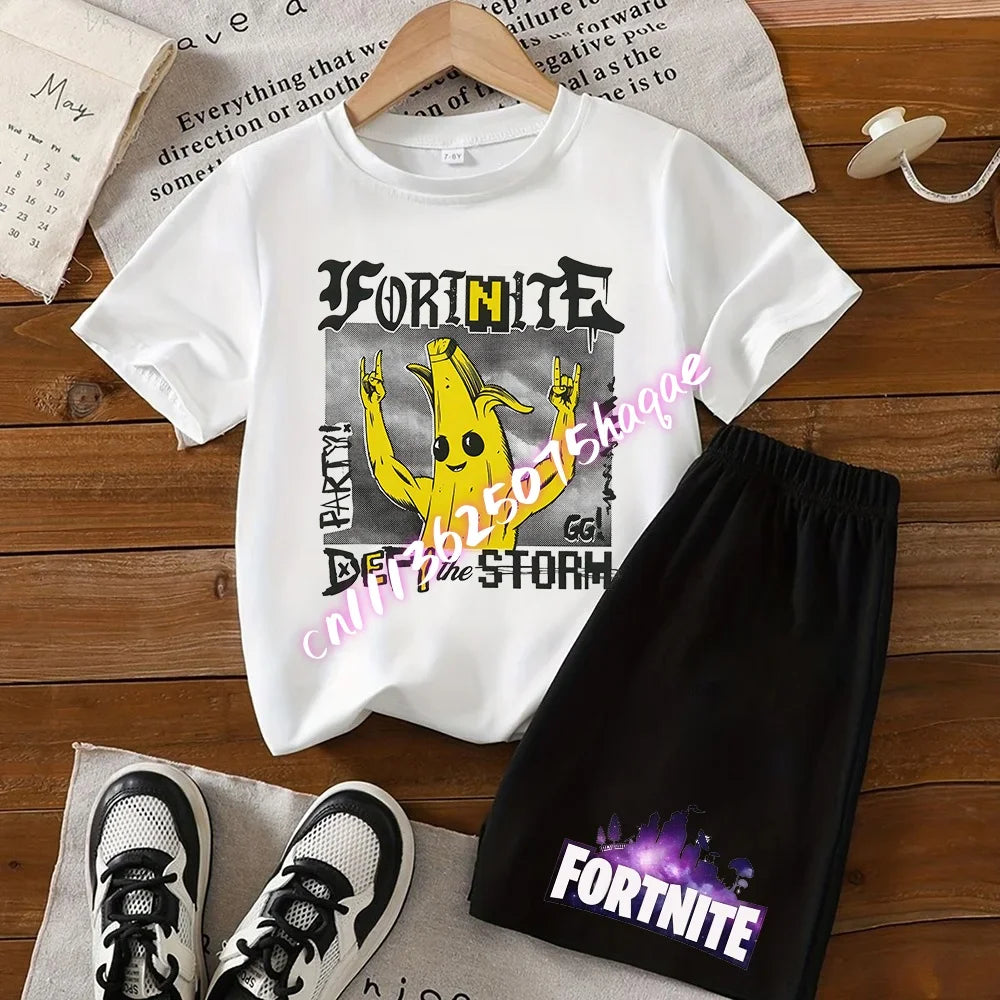 Fortnites Series T-shirt Shorts Suit for Children Hot Game Top and Pants Set Summer Cute Home Loungewear Outfit Birthday Gift