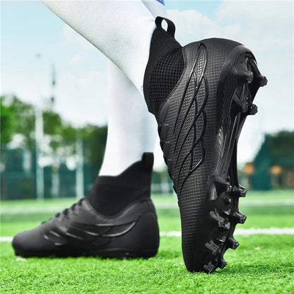 Botas de futebol Superfly FG para exterior, sapatilhas de futebol pretas com pitons, calçado desportivo profissional macio, respirável e confortável, tamanhos grandes