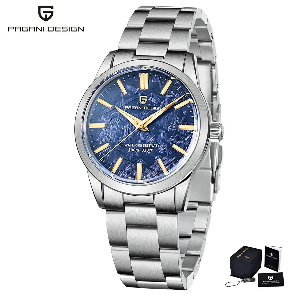 Pánské hodinky PAGANI DESIGN 40 mm, japonský quartzový strojek TMI VH31, luxusní/obchodní styl, safírové sklo, nerezová ocel 316L, vodotěsné do 100 m