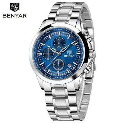 BENYAR 2024 New 40MM Men's Quartz Watch 50M Waterproof Automatic Diving Watch Luxury Fashion Men's Stainless Steel Watch