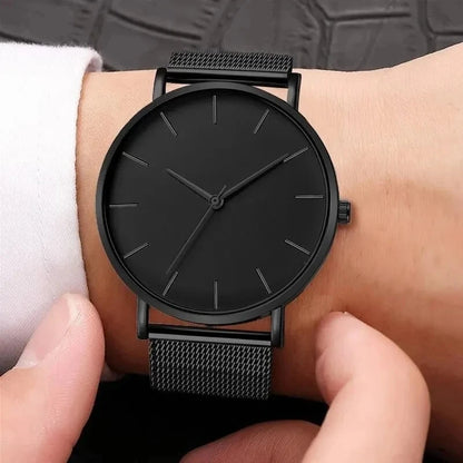 Fashion Mens Business Black Watches Luxury Stainless Steel Ultra Thin Mesh Belt Quartz Men Wrist Watch Casual Classic Male Watch