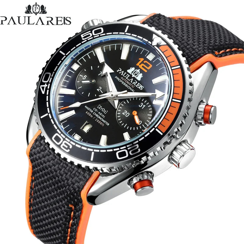 Classic Luxury Men Automatic Watch Multifunction Mechanical Wristwatch Rubber Strap Waterproof Week Date Watches Reloj Hombre